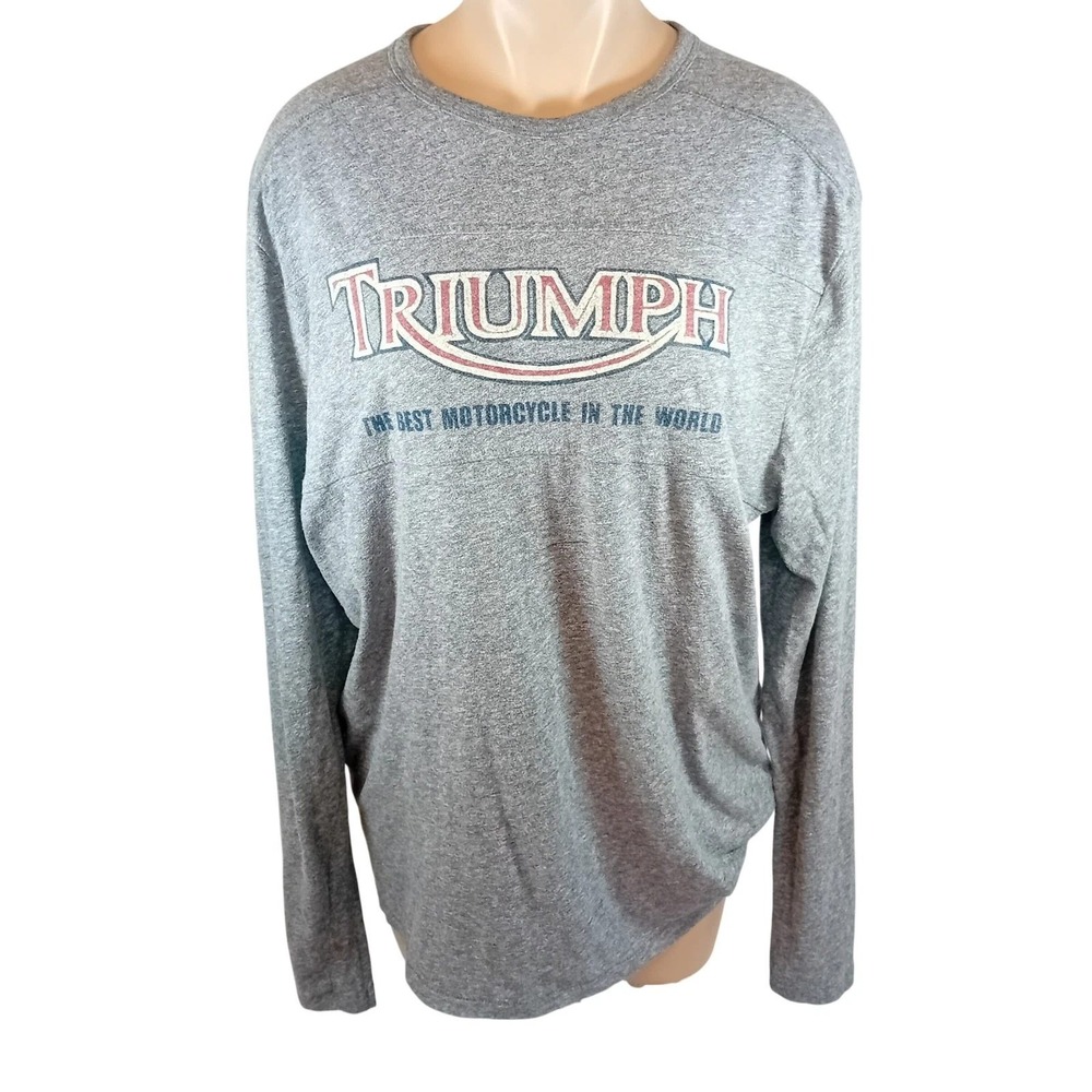 Men's Lucky Brand Long Sleeves Speckled Triumph Motorcycles Graphic Moto L READ